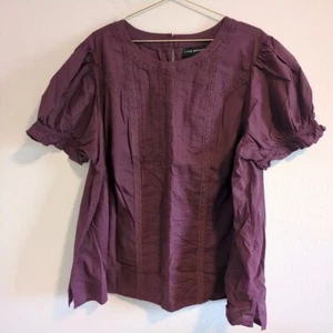 Lane Bryant Top Womens Plus 22 Purple Textured Blouse Scoop Neck Embroidered - Picture 1 of 8
