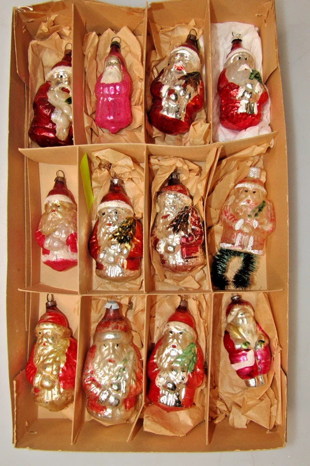 Lot Vintage Blown Glass Assorted SANTA Figurines Christmas Ornaments Germany - Image 1 of 4