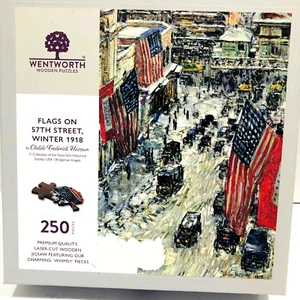 Wentworth Wooden Jigsaw Puzzle Winter Flags on 57th Street 250 Pc 14x9 Complete - Picture 1 of 7