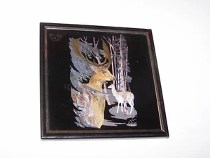 Vintage Kafka Screened Etching # 1113 Bull Elk & Cow framed pre owned used - Picture 1 of 5