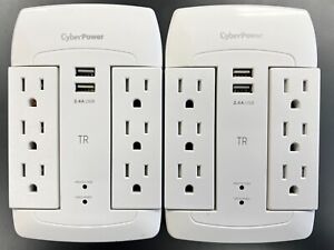 CyberPower Surge Protector-1200J/125V-6 Swivel Outlets-2 USB Ports-White-2 Packs