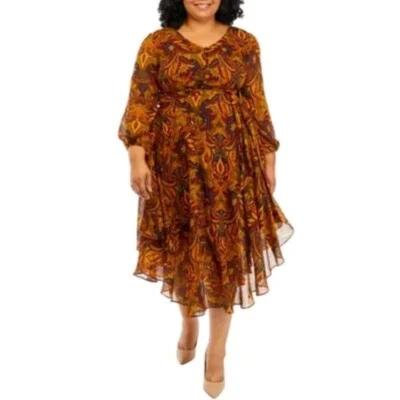 NEW Plus Size 3X Vince Camuto Asymmetrical Hem Pickled Beet Long Sleeve Dress - Image 1 of 4