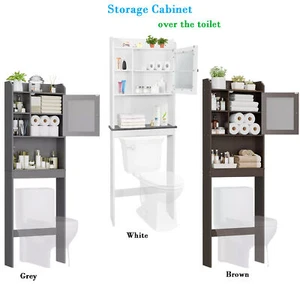 Space Saver Organization Wood Over The Toilet Storage Bathroom Cabinet 3 Colors - Picture 1 of 37