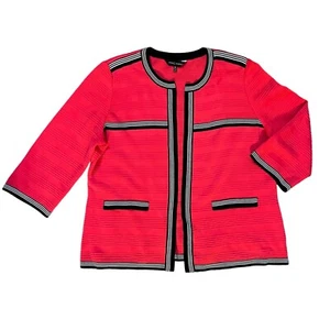 $295 Chaqueta Ming Wang XL Heritage Roja Tejida Viaje Frente Abierto Cárdigan Borde Negro - Imagen 1 de 3