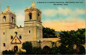 Cartolina in lino Mission De La Purisima Concezione San Antonio Texas - Foto 1 di 2