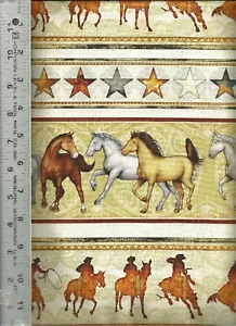 Quilting Treasures ~ Mustang Sunset Horse Stripes ~ 100% Cotton Quilt Fabric BTY - Picture 1 of 2