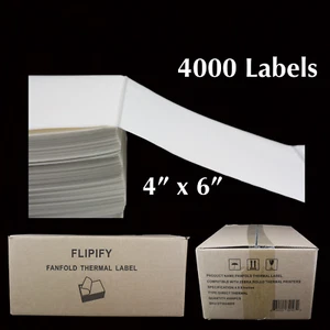 Etiquetas de envío térmico directo 4000 4x6 Fanfold para impresoras Zebra y persianas enrollables - Imagen 1 de 7