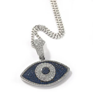 Hip Hop Full 5A Zircon Eye Pendant Necklace Real Gold Plated Women Men Jewelry - Picture 1 of 16