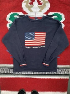 Vtg Chaps Ralph Lauren USA Flag Hand Knit Sweater Men’s Size Medium - Picture 1 of 7