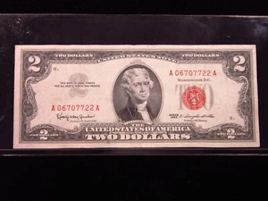 USA $2 1963 A06707722A # UNITED STATES Note RED Seal Jefferson Dollars Money - Picture 1 of 3