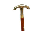 Brass anchor shape handle wooden walking stick cane in three fold