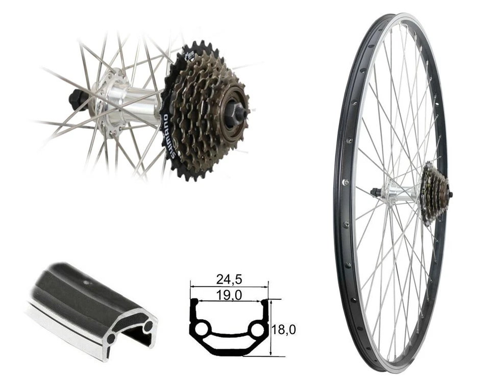 Hinterrad 27,5" Hohlkammerfelge Cut19 schwarz Laufrad inkl Schraubkranz 7-fach - Bild 1 von 1