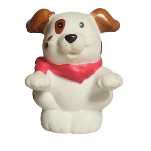 2007 Fisher-Price Little People Dog Figurine White With Brown Ears & Red Scarf - Picture 1 of 6