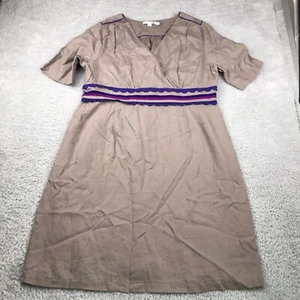 Boden Dress Womens UK 20/US 16L Brown 100% Linen Empire Waist Surplice Shift - Picture 1 of 10