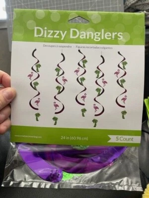 24 Inch Flamingo and Palm Tree Foil Danglers 5 Pack Luau Party Decoration New! - Image 1 of 2