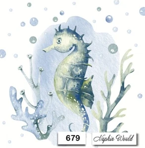 (679) TWO Paper Luncheon Decoupage Art Craft Napkins - SEAHORSE SEA OCEAN CORAL - Picture 1 of 3