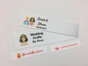 Personalised Sew In Full Colour Motif Name Labels Wedding Bride Groom Love Heart - Picture 1 of 5