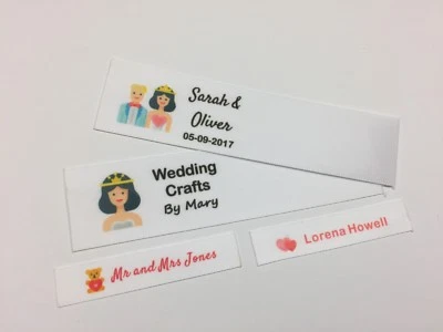CAMBRIDGE PERSONALISED Personalisierte Namensetiketten mit vollfarbigem Motiv Hochzeit Braut Bräutigam Liebe Herz zum Einnähen