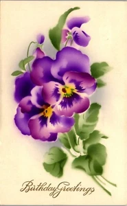 Vintage Birthday Embossed Very Deep Purple Pansy Pansies Flowers - Picture 1 of 3