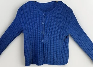 Vintage handgefertigter schwerer Zopfmuster 4 Knöpfe Pullover blau Cardigan Kinder Damen Small - Bild 1 von 13