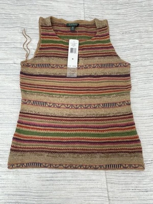 Camiseta sin mangas tejida de mezcla de seda de lino Lauren Ralph Lauren para mujer talla M Foto 1 de 4