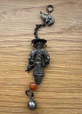 Antiguo estuche aguja pescador hombre chatelaine plata exportación china encanto Qing Foto 1 de 4