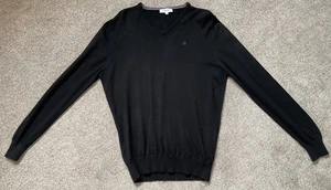 CALVIN KLEIN men’s black v-neck pullover jumper 50% MERINO WOOL size M - Picture 1 of 4