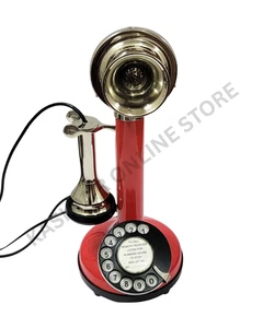 Red Vintage Candlestick Telephone–Retro Working Rotary Dial Antique Style Phone. - Picture 1 of 14