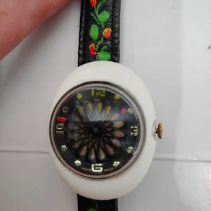 Reloj caleidoscopio de cóctel 1960 hippie flor dama mujer B1 - Imagen 1 de 4
