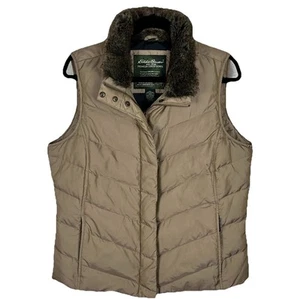 Chaleco acolchado Eddie Bauer Premium plumón de ganso para mujer grande de piel sintética cremallera completa beige - Imagen 1 de 9