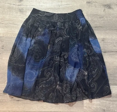 Falda plisada 100 % seda Lafayette 148 New York talla 10 azul negro estampado  Foto 1 de 4