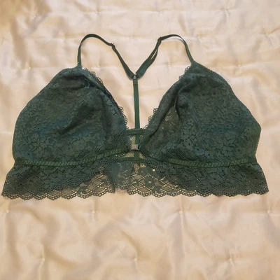  Gilligan O'Malley T Back Bra Bralette XL Green Lace Wireless Front Close - Image 1 of 4