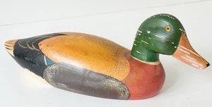Vintage Hand Carved Mallard Drake Decoy Wood Painted 11” Duck Hunting Decor - Picture 1 of 14