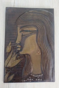 SUPER RARE Vintage Soviet USSR Stamping Plaque Embossed Girl Metal - Picture 1 of 4