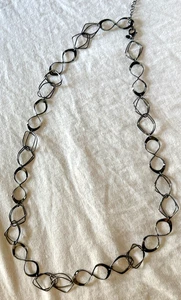 Chico's Black Metal Long Necklace Geometric Shapes Boho 40" Long New Condition - Picture 1 of 5
