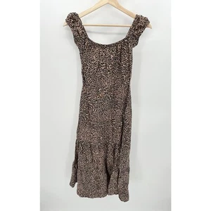 Reformation Dress Women 2 Toulouse Cream Black Cheetah Print Linen Midi - Picture 1 of 11