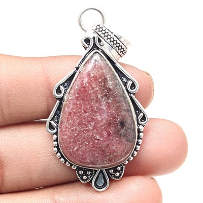 Pendant Rhodonite Gemstone Valentine'Day Gift Silver Jewelry 2.25" - Image 1 of 4