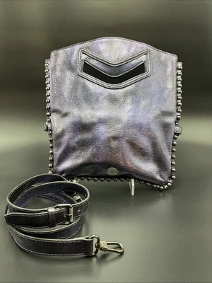 Metallic Purple Convertible Envelope Beaded Clutch Purse, Crossbody Shoulder Bag - Image 1 of 4