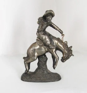 Vintage 4 3/4" Metallguss Cowboy auf Bucking Horse - "The Round-Up Let’er Buck - Bild 1 von 7