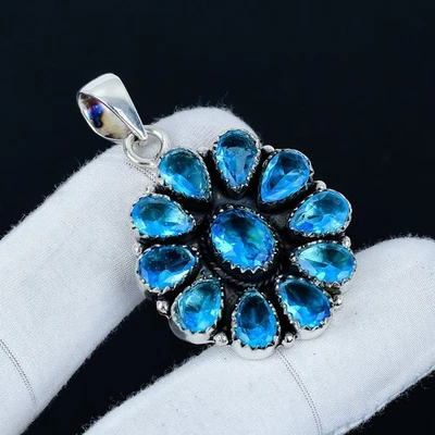 Svizzero Blu Topazio Gemma Ciondolo 925 Argento Sterling Fatto a Mano Per Regali - Immagine 1 di 4