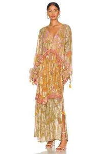 HEMANT & NANDITA Vim Caftan in Dijon V-neck Button Maxi Dress Floral Boho sz S - Picture 1 of 12
