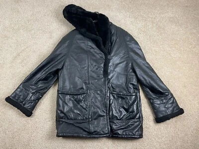 Chaqueta Parka Charles Klein Para Hombre Mediana Imitación Piel Con Capucha Cuero Cremallera Completa Negra Foto 1 de 4