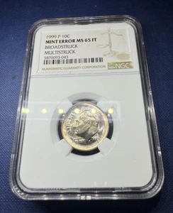 1999 P 10C MINT ERROR MS 65 FT BROADSTRUCK MULTISTRUCK - Picture 1 of 4