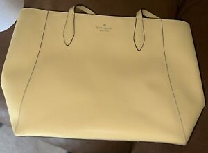 Kate Spade New York Yellow Leather Tote Shoulder Bag Large with Outside Zipper