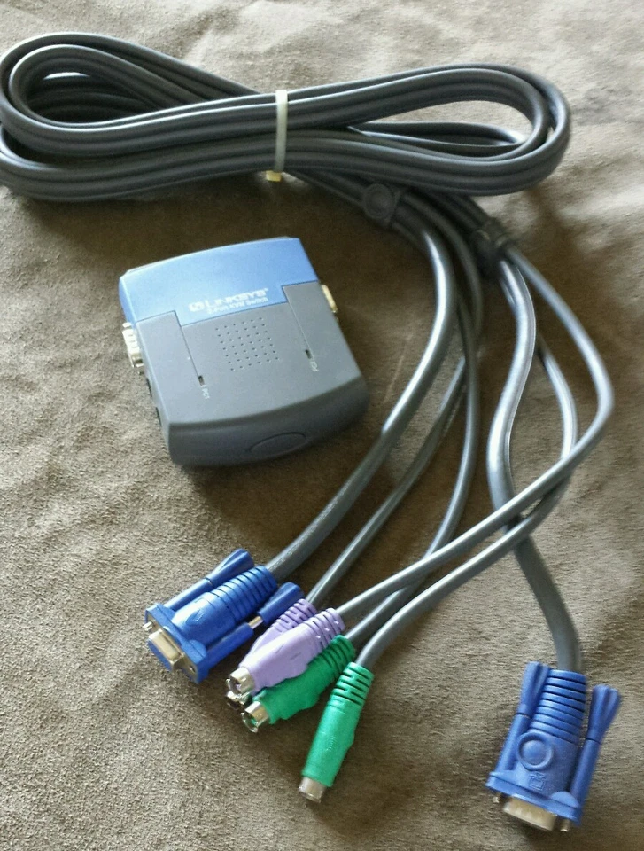 LINKSYS ProConnect 2-Port Compact KVM Switch VGA PS/2 PS2KVM2 +9ft Console Cable - Image 1 of 1