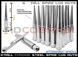 1999-2020 Chevy Silverado 1500 6x5.5 Chrome XL Spike Lug Nuts 6" Tall + Key - Picture 1 of 10