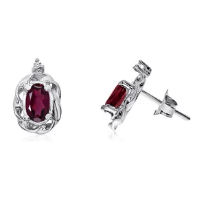 14k White Gold Ruby Scroll Diamond Earrings - Picture 1 of 3