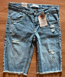Levi’s - Distressed Denim Bermuda Stretch Shorts - Girl's Size 12 - NWT - Picture 1 of 7