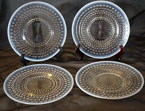 VINTAGE ANCHOR HOCKING MOONSTONE OPALESCENT HOBNAIL 4 LUNCH PLATES 8 1/2" 1940's - Picture 1 of 19