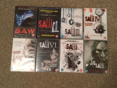 SAW 1-8 COMPLETE COLLECTION PARTS 1 2 3 4 5 6 7 Jigsaw UK REGION 2 DVD PAL - Image 1 of 2